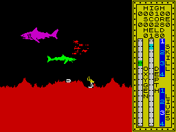 Scuba Dive (ZX Spectrum) screenshot: Catching a pearl from an inoffensive bivalve.