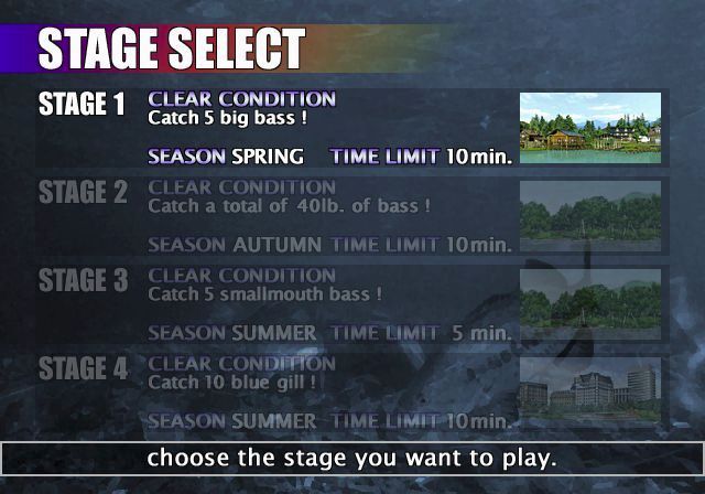 Top Angler (PlayStation 2) screenshot: The Challenge Mode menu There are nine challenges in all