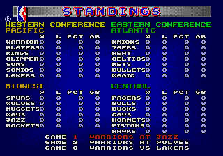 NBA Action '94 (Genesis) screenshot: Standings