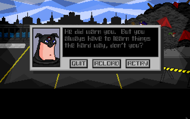 The Adventures of Fatman: Toxic Revenge (Windows) screenshot: Don't mess with the cop!