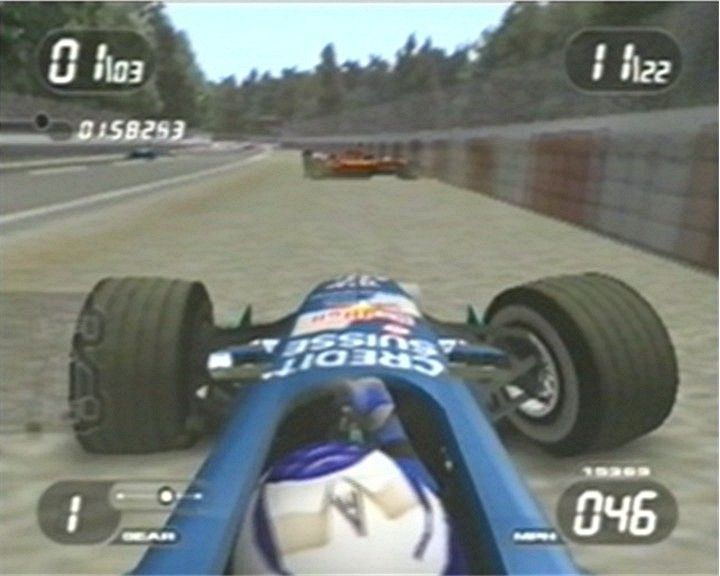 Formula One 2001 (PlayStation 2) screenshot: "There's a collision with an Arrows!"