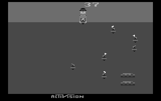 Kaboom! (Atari 2600) screenshot: The game in black and white mode