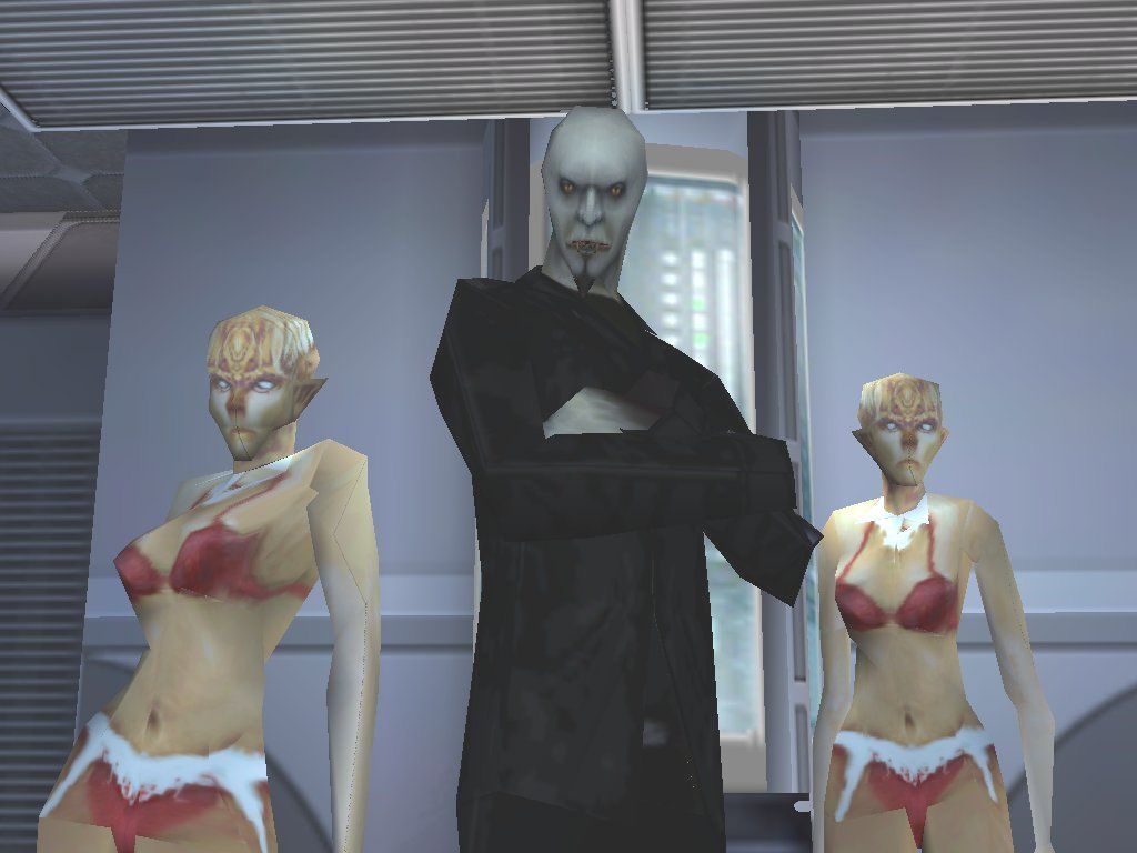 From Dusk Till Dawn (Windows) screenshot: Master vampire Clarence Wilson awaits you for the final showdown, along with his trio of ex-nurse vampiresses