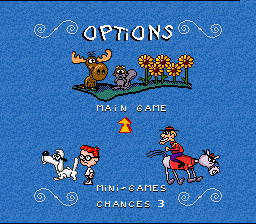 The Adventures of Rocky and Bullwinkle and Friends (SNES) screenshot: Main menu