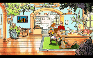 The Adventures of Willy Beamish (DOS) screenshot: Eating lunch with whole family