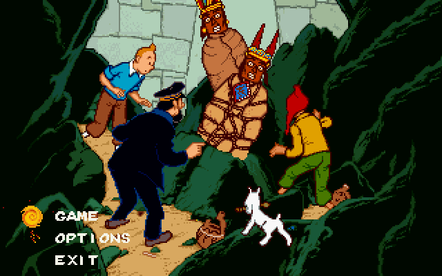 The Adventures of Tintin: Prisoners of the Sun (DOS) screenshot: Main menu