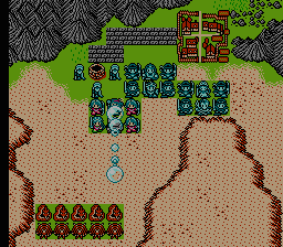 Just Breed (NES) screenshot: Protecting some villagers who are trying to dig a well. A magician is casting a sleep spell