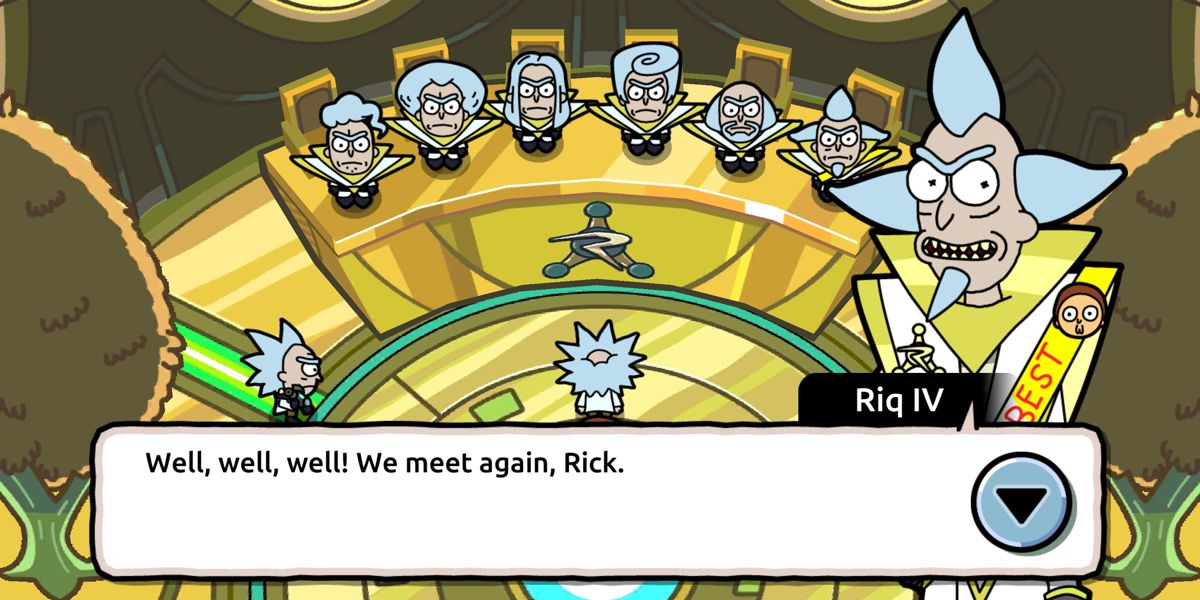 Rick and Morty: Pocket Mortys (Android) screenshot: Too many Ricks