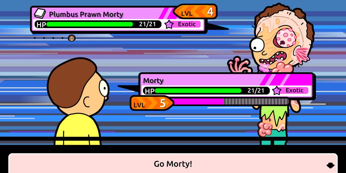 Rick and Morty: Pocket Mortys (Android) screenshot: u ok Plumbus Prawn Morty?