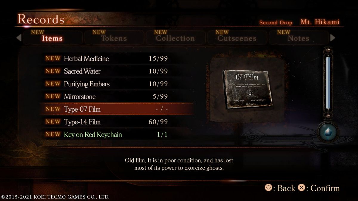 Fatal Frame: Maiden of Black Water (PlayStation 5) screenshot: Records