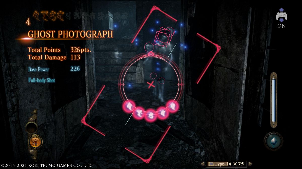 Fatal Frame: Maiden of Black Water (PlayStation 5) screenshot: Pink focus deals the most damage