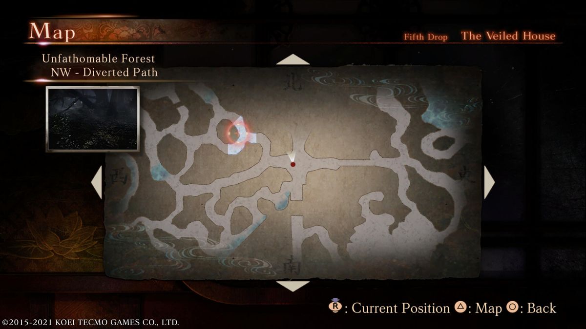 Fatal Frame: Maiden of Black Water (PlayStation 5) screenshot: Map of the area is updated as you explore the surroundings