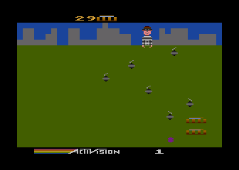 Kaboom! (Atari 5200) screenshot: Miss a bomb, and then Kaboom!