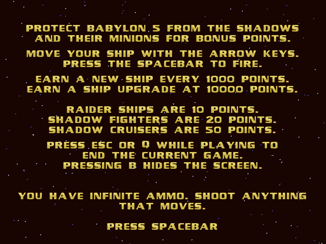 Babylon 5: Shadow Wars (Windows 3.x) screenshot: Instructions