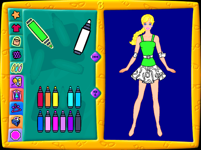 Barbie Fashion Designer (Windows 3.x) screenshot: …and coloring them