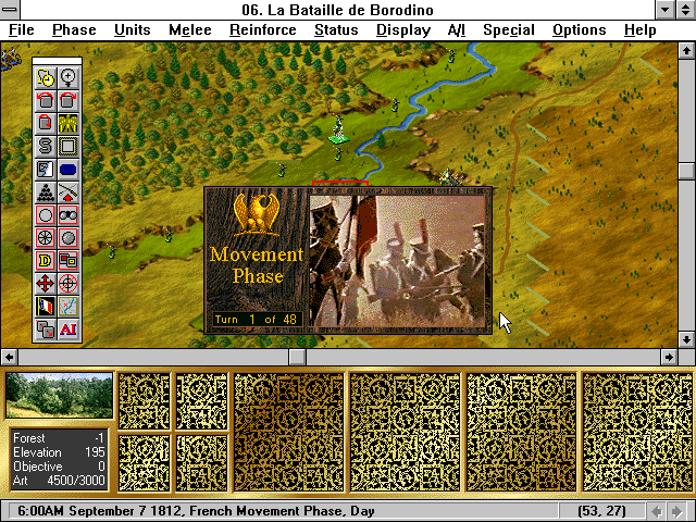 Battleground 6: Napoleon in Russia (Windows 3.x) screenshot: Each turn is divided into different phases