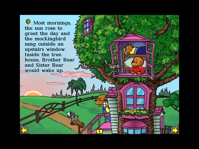 The Berenstain Bears Get in a Fight (Windows 3.x) screenshot: During the scenes, the player can click on almost everything to trigger an animation