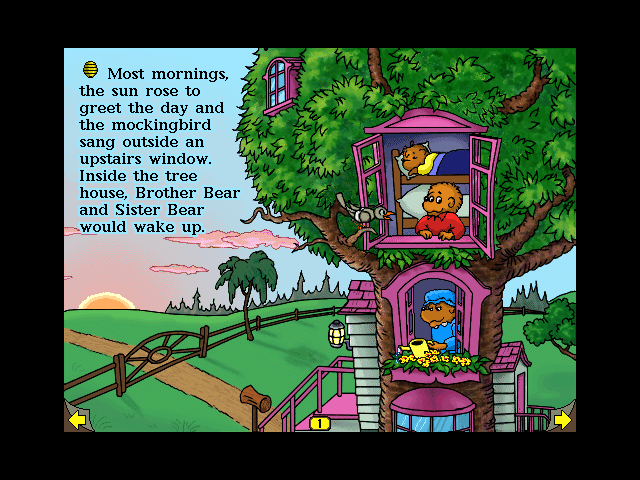 The Berenstain Bears Get in a Fight (Windows 3.x) screenshot: In this example, Mama Bear appears after clicking on the lower window