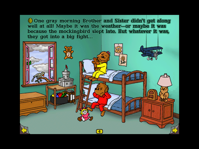 The Berenstain Bears Get in a Fight (Windows 3.x) screenshot: A later scene sets up the drama