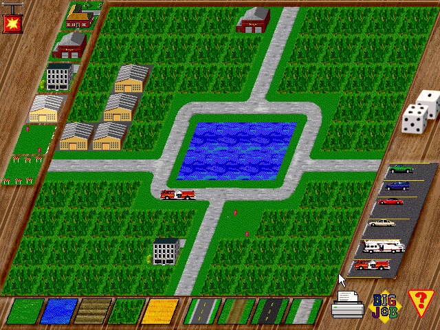 Big Job (Windows 3.x) screenshot: In this screen we can place houses and choose the car which drives around