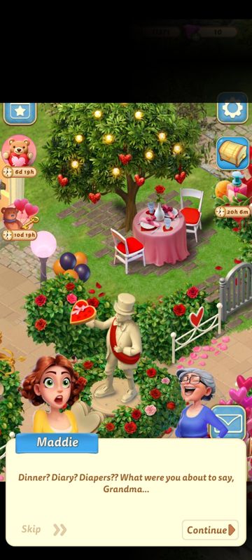 Merge Mansion (Android) screenshot: Romantic announcement