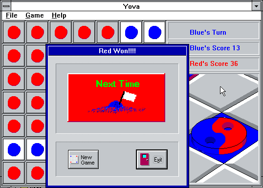 Yova (Windows 3.x) screenshot: The red player victory screen