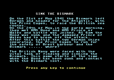 Bismark (Commodore 64) screenshot: Instructions