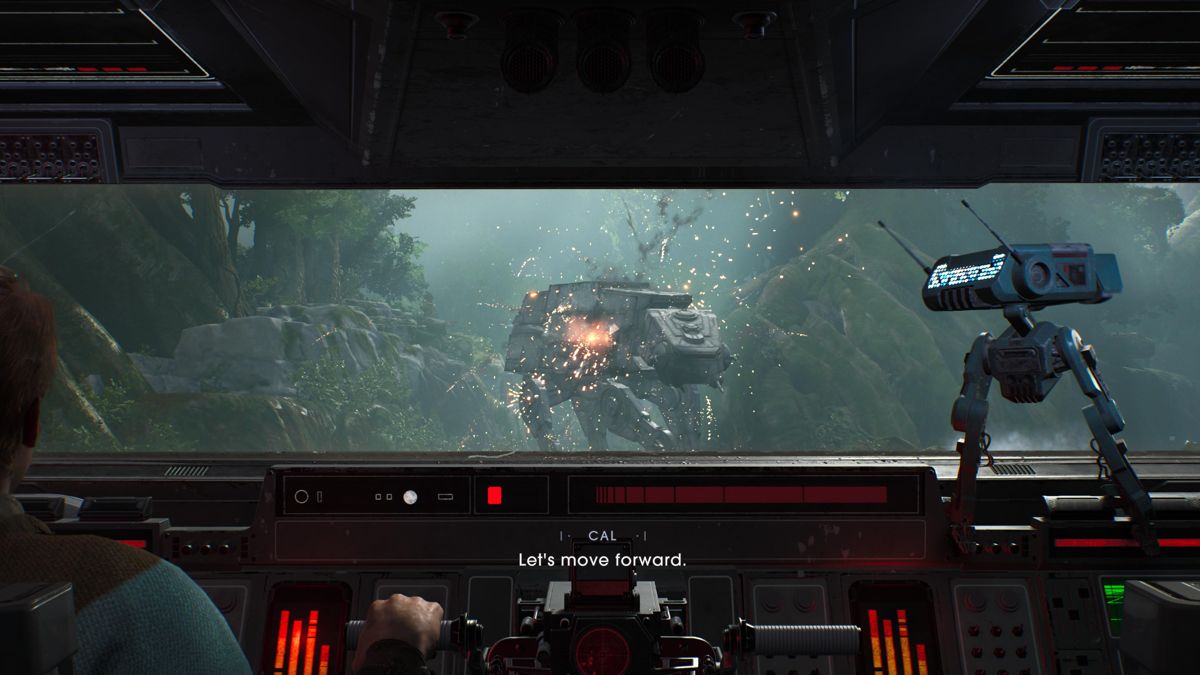 Star Wars: Jedi - Fallen Order (PlayStation 5) screenshot: Using AT-AT to help the rebels