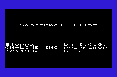 Cannonball Blitz (VIC-20) screenshot: Title screen