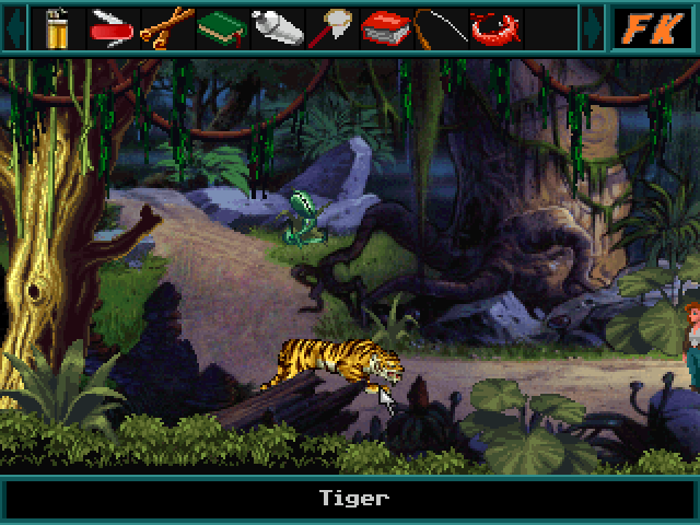 Faye King: Jungle Jeopardy (Windows) screenshot: A tiger is guarding the way