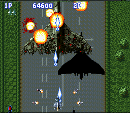 Aero Fighters (SNES) screenshot: First boss defeated