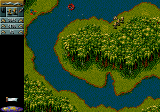 Cannon Fodder (Genesis) screenshot: you can swim in that river, but you can't fire while in it