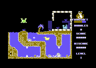 Ronald Rubberduck (Commodore 64) screenshot: Shooting a Bubble