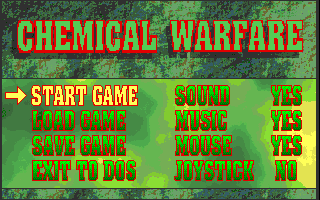 Chemical Warfare (DOS) screenshot: Main menu.