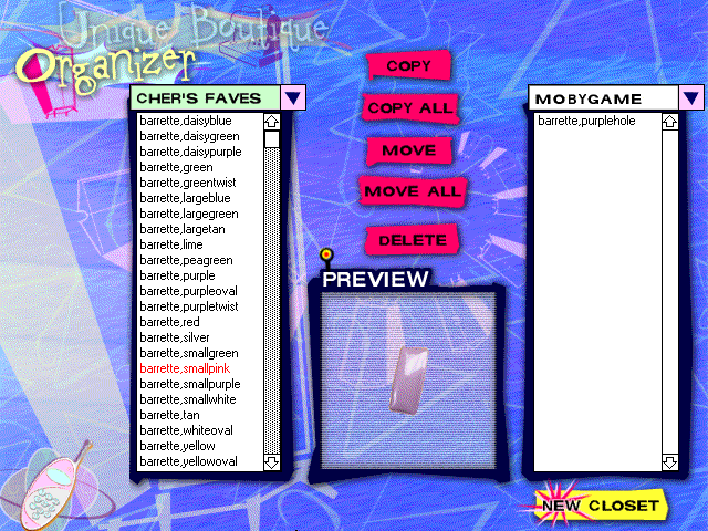 Clueless: CD-ROM (Windows 16-bit) screenshot: Boutique Organizer