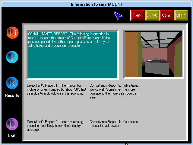 Corporate Pursuit (Windows 3.x) screenshot: Feedback from consultants