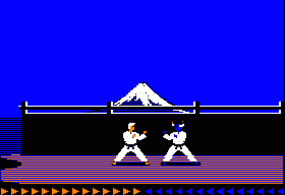 Karateka (Apple II) screenshot: Your first opponent.