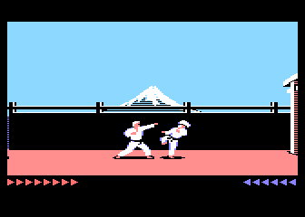Karateka (Atari 8-bit) screenshot: First enemy