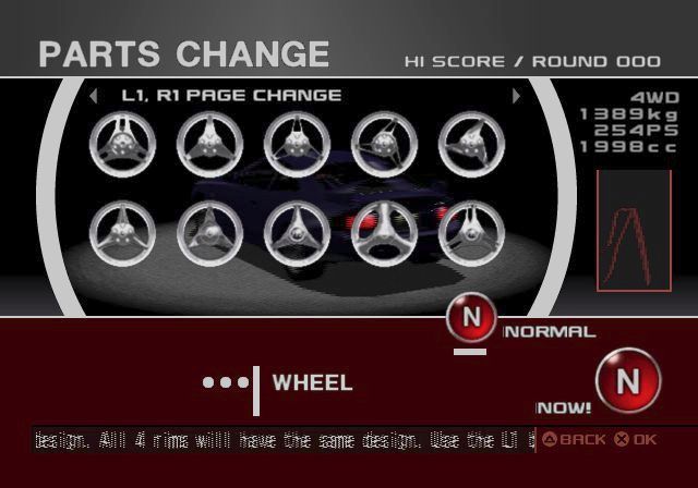 Tokyo Xtreme Racer: Zero (PlayStation 2) screenshot: This screen is accessed from the pre-race menu. It is where cars are upgraded. There are loads of car parts that can be bought. This shows just one of the screens devoted to wheel design!