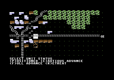 Panzer Strike! (Commodore 64) screenshot: French positions in the village (units hidden)