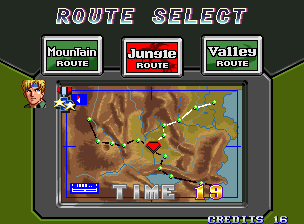 Shock Troopers (Arcade) screenshot: Pick a route, any route
