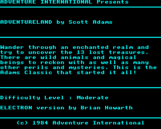 Adventureland (Electron) screenshot: In the beginning