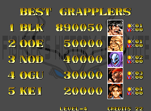 Fighter's History Dynamite (Neo Geo) screenshot: High Scores