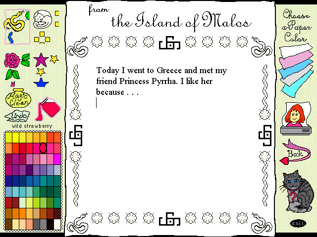 Magic Princess: Paper Doll Maker (Windows 3.x) screenshot: The game encourages creative writing