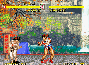 Fighter's History Dynamite (Neo Geo) screenshot: Ryoko VS. Yungmie