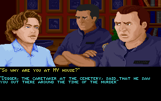 The Dark Half (DOS) screenshot: Trouble such as this. Give clever answers in police interrogations.