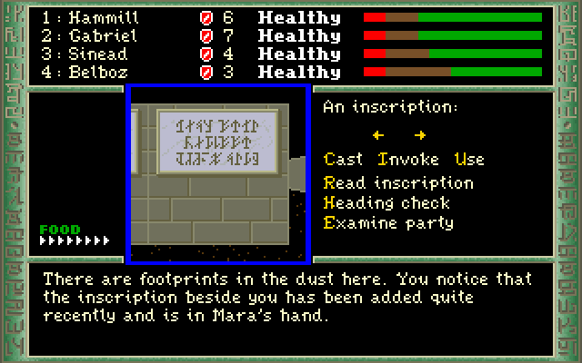 The Dark Heart of Uukrul (DOS) screenshot: An inscription on the wall...