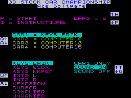 3D Stock Car Championship (ZX Spectrum) screenshot: Main menu