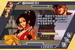 The King of Fighters EX2: Howling Blood (Game Boy Advance) screenshot: Victory screen.
