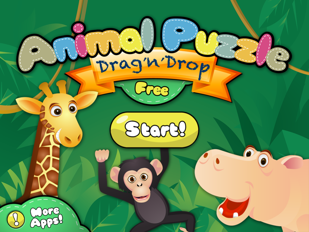 Animal Puzzle: Drag 'n' Drop (iPad) screenshot: Main title (Free version)